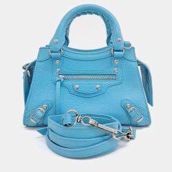 Pre Owned Balenciaga Sky Blue Leather Neo Classic Mini Top Handle Bag
