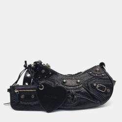 Pre Owned حقيبة بالنسياقا لِ كارجو سوداء جلد مع قرط بالحجم صغير جداً