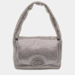 مملوكة مسبقًا حقيبة كتف سلينغ موناكو جلد العجل مزينة بأحجار الراين فضية صغيرة بالنسياغا