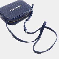 مملوكة مسبقًا حقيبة كاميرا يومية بالنسياغا جلد منقوش أزرق صغير جداً