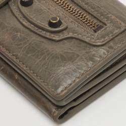 Pre Owned Balenciaga Le City Mini Grey Leather Compact Wallet