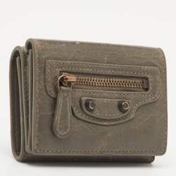 Pre Owned Balenciaga Le City Mini Grey Leather Compact Wallet