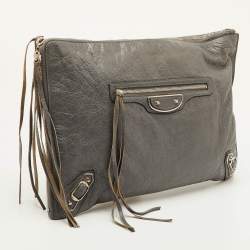 مملوكة مسبقًا Balenciaga Classic City Grey Leather Giant 12 SH Edge Zip Pouch