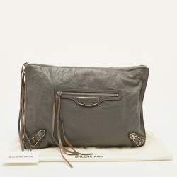 مملوكة مسبقًا Balenciaga Classic City Grey Leather Giant 12 SH Edge Zip Pouch