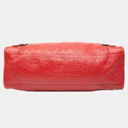 Pre Owned Balenciaga Red Lambskin Motocross Classic City Satchel