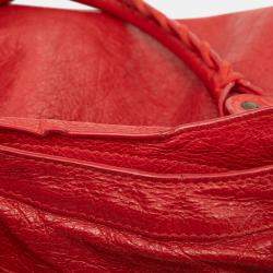 Pre Owned Balenciaga Red Lambskin Motocross Classic City Satchel