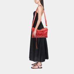 Pre Owned Balenciaga Red Lambskin Motocross Classic City Satchel