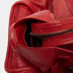 Pre Owned Balenciaga Red Lambskin Motocross Classic City Satchel