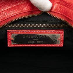 Pre Owned Balenciaga Red Lambskin Motocross Classic City Satchel