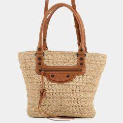 Pre Owned حقيبة كتف بالينسياغا لو سيتي بسكت راكيا 2 طريق طبيعي / جمل جلد الخروف مقاس وسط