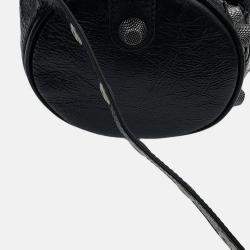 مملوكة مسبقًا حقيبة كتف أسطوانية بالنسياجا لقاقول جلد أسود