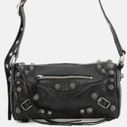 مملوكة مسبقًا حقيبة كتف أسطوانية بالنسياجا لقاقول جلد أسود