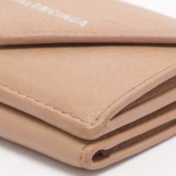مملوكة مسبقًا Balenciaga Papier Mini Beige Leather Card Case