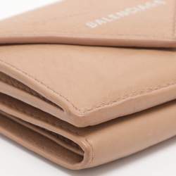 مملوكة مسبقًا Balenciaga Papier Mini Beige Leather Card Case