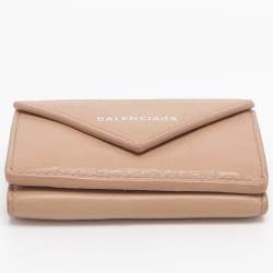 مملوكة مسبقًا Balenciaga Papier Mini Beige Leather Card Case