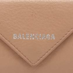 مملوكة مسبقًا Balenciaga Papier Mini Beige Leather Card Case