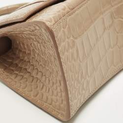 مملوكة مسبقًا حقيبة بالنسياغا أورغلاس جلد تمساح أسود صغير بيد علوية