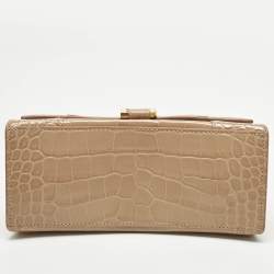 مملوكة مسبقًا حقيبة بالنسياغا أورغلاس جلد تمساح أسود صغير بيد علوية