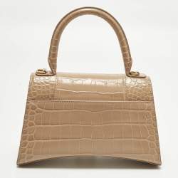 مملوكة مسبقًا حقيبة بالنسياغا أورغلاس جلد تمساح أسود صغير بيد علوية