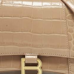 مملوكة مسبقًا حقيبة بالنسياغا أورغلاس جلد تمساح أسود صغير بيد علوية