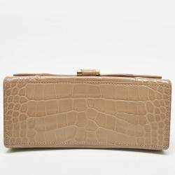 Pre Owned Balenciaga Hourglass Small Beige Croc Embossed Leather Top Handle Bag
