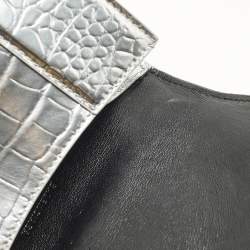 مملوكة مسبقًا Balenciaga Hourglass XS Silver Croc Embossed Leather Top Handle Bag