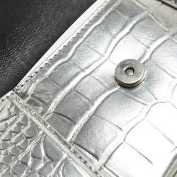 مملوكة مسبقًا Balenciaga Hourglass XS Silver Croc Embossed Leather Top Handle Bag