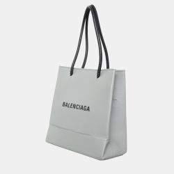 Pre Owned Balenciaga Black/Grey Leather Logo-Print Shopping Squared Tote Bag