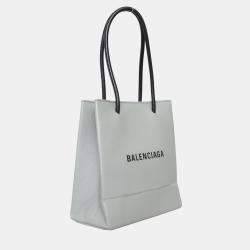 Pre Owned Balenciaga Black/Grey Leather Logo-Print Shopping Squared Tote Bag
