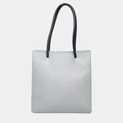 Pre Owned Balenciaga Black/Grey Leather Logo-Print Shopping Squared Tote Bag