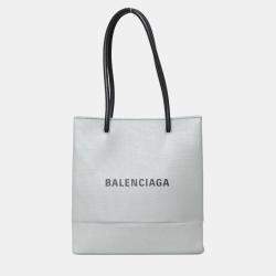 Pre Owned Balenciaga Black/Grey Leather Logo-Print Shopping Squared Tote Bag