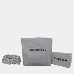 Pre Owned Balenciaga Black/Grey Leather Logo-Print Shopping Squared Tote Bag