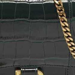 مملوكة مسبقًا محفظة بالنسياغا أوروروك جلد منقوش على شكل تمساح سلسلة باللون القديم ساعةالبوصلة