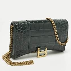 مملوكة مسبقًا محفظة بالنسياغا أوروروك جلد منقوش على شكل تمساح سلسلة باللون القديم ساعةالبوصلة