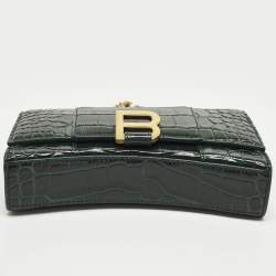 مملوكة مسبقًا محفظة بالنسياغا أوروروك جلد منقوش على شكل تمساح سلسلة باللون القديم ساعةالبوصلة