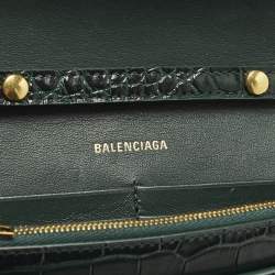 مملوكة مسبقًا محفظة بالنسياغا أوروروك جلد منقوش على شكل تمساح سلسلة باللون القديم ساعةالبوصلة