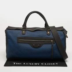 Pre Owned حقيبة بالنسياغا دفيل نايلون شبكي وجلد أزرق/أسود حلولسكواش