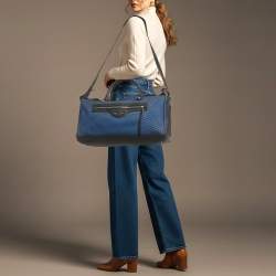 Pre Owned حقيبة بالنسياغا دفيل نايلون شبكي وجلد أزرق/أسود حلولسكواش