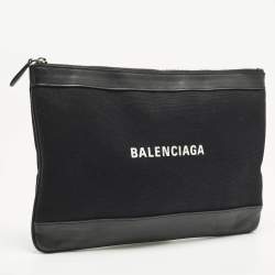 Pre Owned حقيبة متعلق بالنسياجا كلاسيك جلد وقماش أسود بسحاب