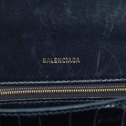 Pre Owned Balenciaga Hourglass Small Black Croc Embossed Leather Top Handle Bag