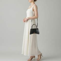 Pre Owned Balenciaga Hourglass Small Black Croc Embossed Leather Top Handle Bag