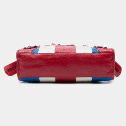 Pre Owned Balenciaga Red Small Lambskin Motocross Classic Striped City Satchel