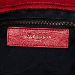 Pre Owned Balenciaga Red Small Lambskin Motocross Classic Striped City Satchel