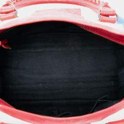 Pre Owned Balenciaga Red Small Lambskin Motocross Classic Striped City Satchel