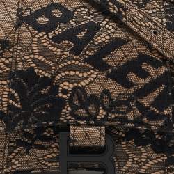 Pre Owned حقيبة بالنسياغا هورغلاس صغيرة جداً يَد علوية جلد ودانتيل أسود/عارٍ