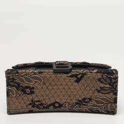 Pre Owned حقيبة بالنسياغا هورغ لاس صغيرة جداً يَد علوية جلد ودانتيل أسود/عارٍ