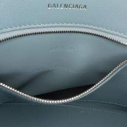 Pre Owned Balenciaga Blue Small Croc Embossed Hourglass Top Handle Bag