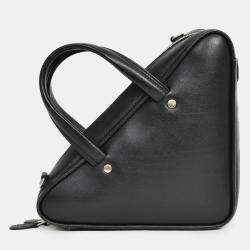مملوكة مسبقًا Balenciaga Black Leather Logo Triangle Top Handle Bag with Strap