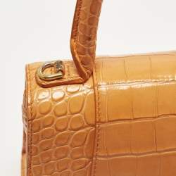 مملوكة مسبقًا Balenciaga Hourglass  Small Croc Embossed LeatherTop Handle Bag