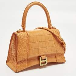 مملوكة مسبقًا Balenciaga Hourglass  Small Croc Embossed LeatherTop Handle Bag